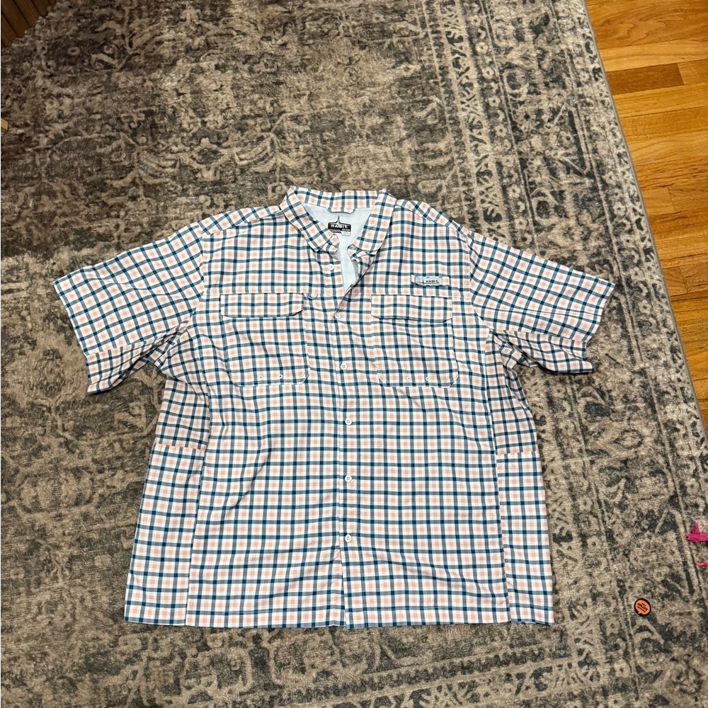 habit Men's Casual Blue and White Plaid Shirt plus size 2x